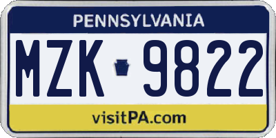 PA license plate MZK9822