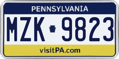 PA license plate MZK9823