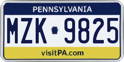 PA license plate MZK9825