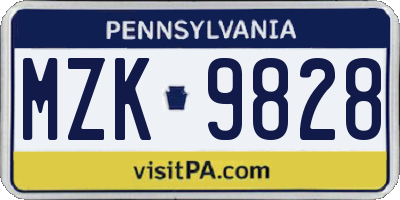 PA license plate MZK9828