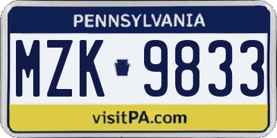 PA license plate MZK9833