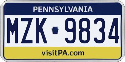 PA license plate MZK9834