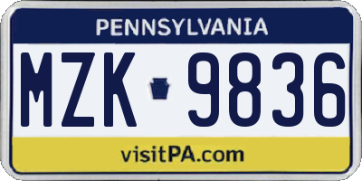 PA license plate MZK9836