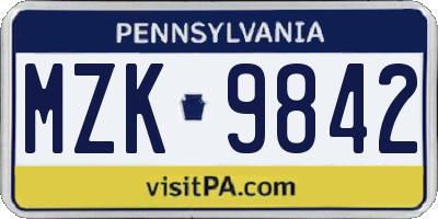 PA license plate MZK9842
