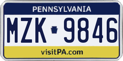 PA license plate MZK9846
