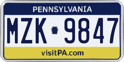 PA license plate MZK9847