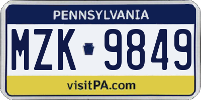 PA license plate MZK9849