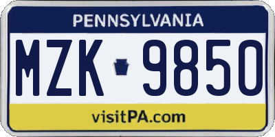 PA license plate MZK9850