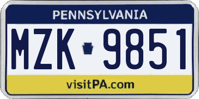 PA license plate MZK9851