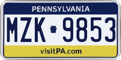 PA license plate MZK9853
