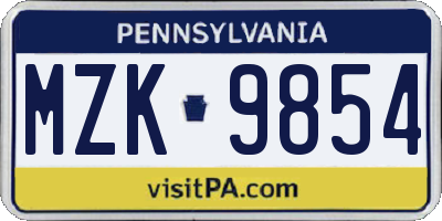 PA license plate MZK9854
