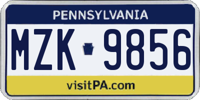 PA license plate MZK9856