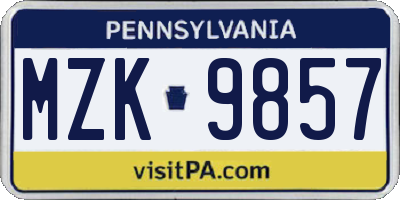 PA license plate MZK9857