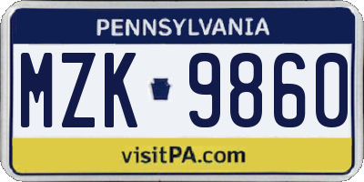 PA license plate MZK9860