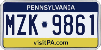 PA license plate MZK9861