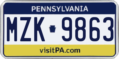 PA license plate MZK9863