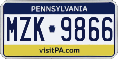 PA license plate MZK9866