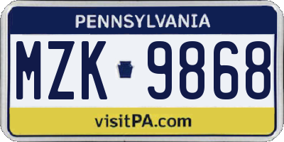 PA license plate MZK9868