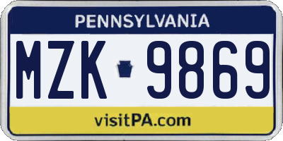 PA license plate MZK9869