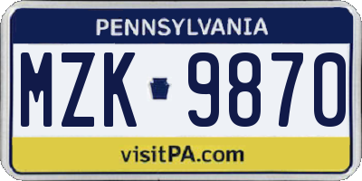 PA license plate MZK9870