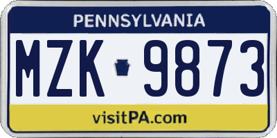 PA license plate MZK9873
