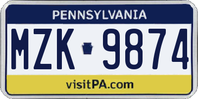 PA license plate MZK9874
