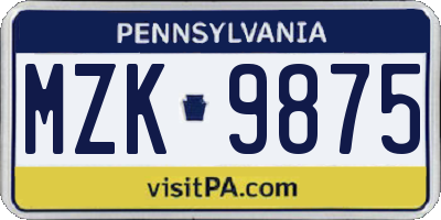 PA license plate MZK9875