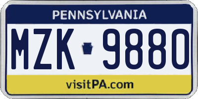 PA license plate MZK9880