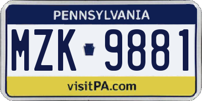 PA license plate MZK9881