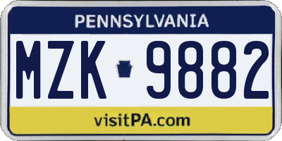 PA license plate MZK9882