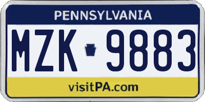 PA license plate MZK9883