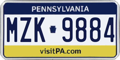 PA license plate MZK9884