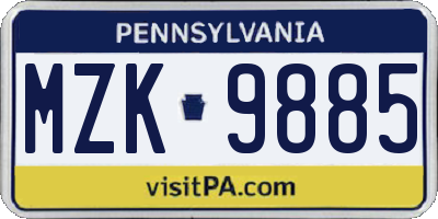 PA license plate MZK9885