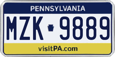 PA license plate MZK9889