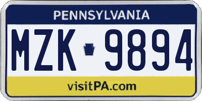PA license plate MZK9894