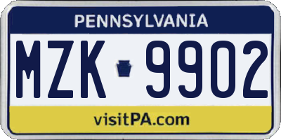 PA license plate MZK9902