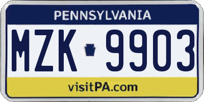 PA license plate MZK9903