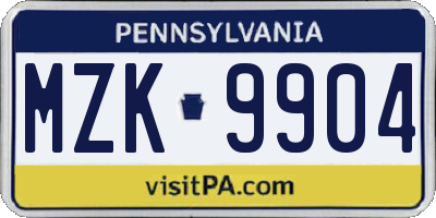 PA license plate MZK9904