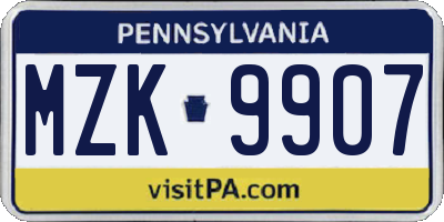 PA license plate MZK9907