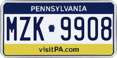 PA license plate MZK9908