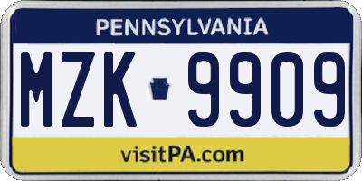 PA license plate MZK9909
