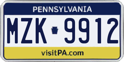 PA license plate MZK9912