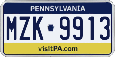 PA license plate MZK9913