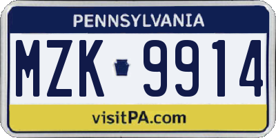 PA license plate MZK9914