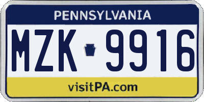 PA license plate MZK9916