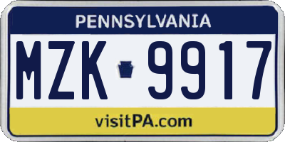 PA license plate MZK9917