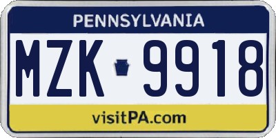 PA license plate MZK9918