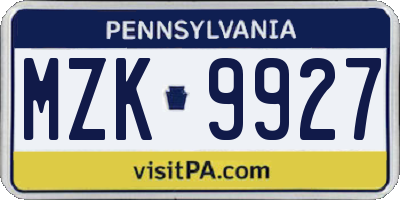 PA license plate MZK9927