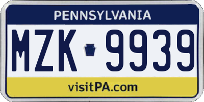 PA license plate MZK9939