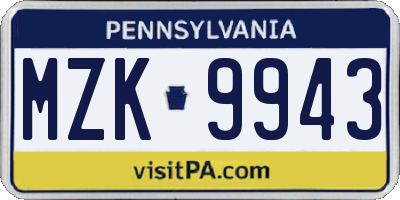 PA license plate MZK9943